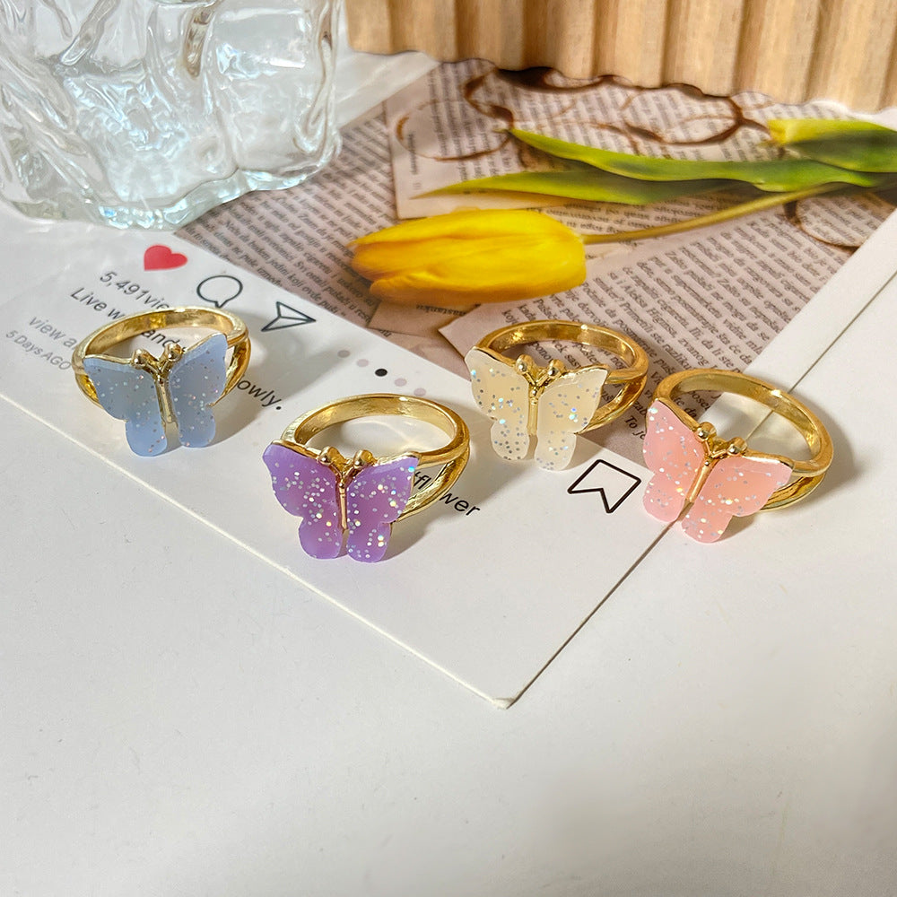 Wholesale Alloy Colored Butterfly Ring 4-piece Set